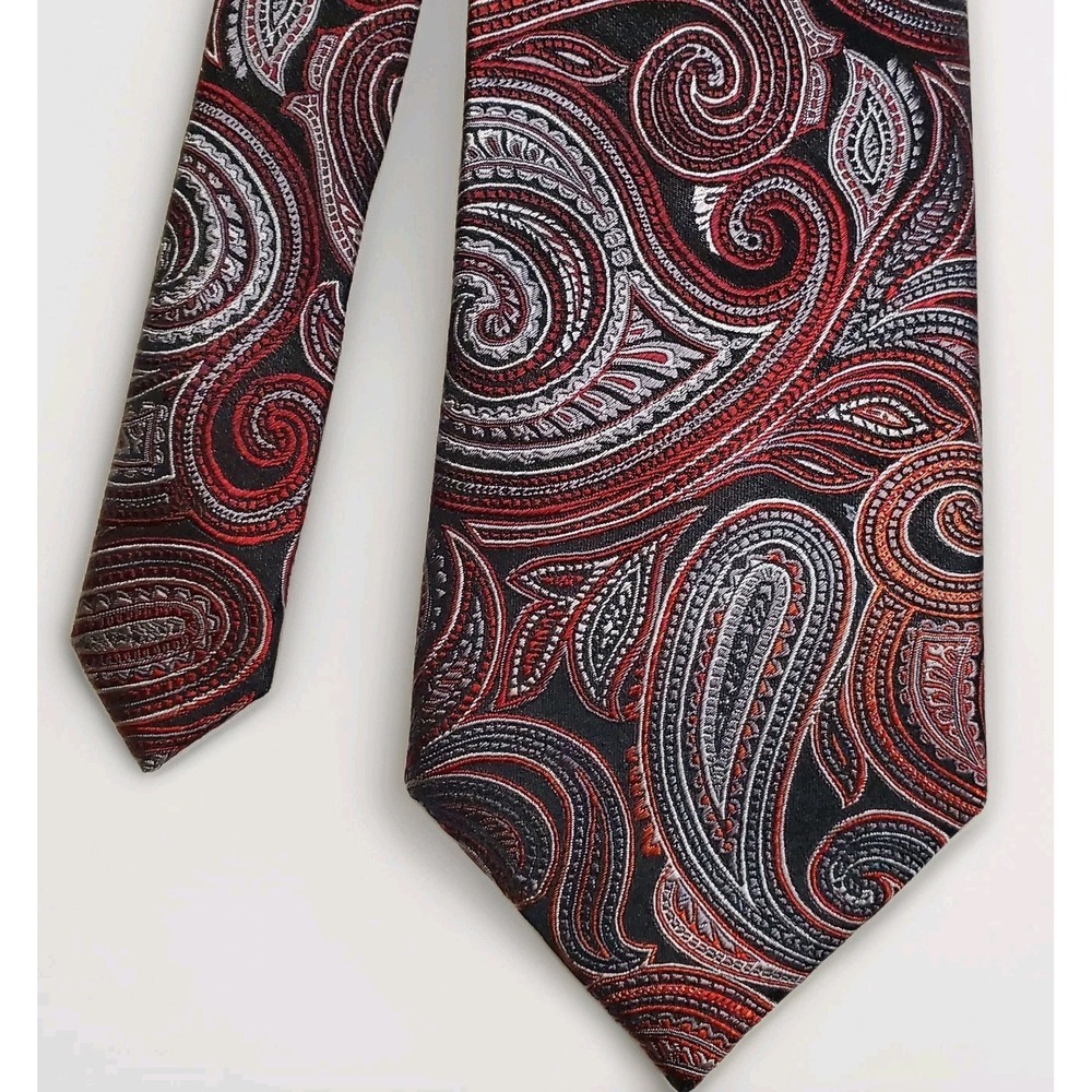 Sean John Men's Tie 100% Silk‎ Black & Red Paisley Pattern 59 Inches